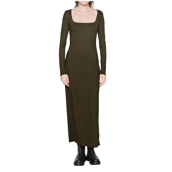 Abercrombie - NWT Square Neck Ribbed Maxi Dress Olive Green Sz M - Picture 1 of 10